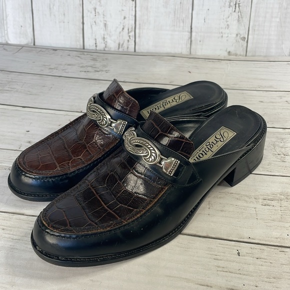 Brighton Classic Brown and Black Metal Embellished Leather Mules - Picture 2 of 11